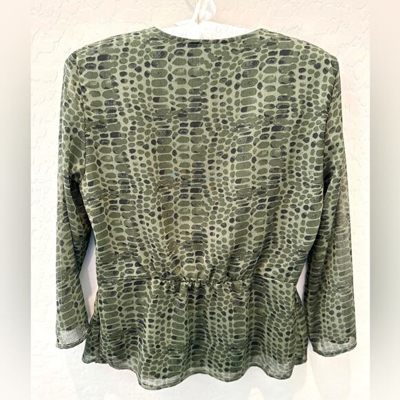 BANANA REPUBLIC | Green Snakeskin Peplum Blouse Top | XS - Picture 4 of 5
